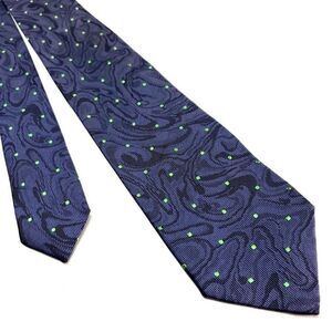 Kenzo Blue Silk‎ Tie Woven Short Skinny Dot Oil Slick Italy